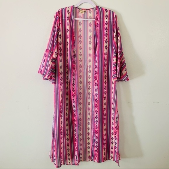 Southern Grace Headin’ South Sheer Aztec Tie Dye Kimono Size Small - Picture 2 of 6